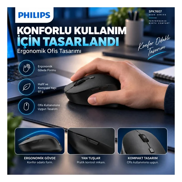 Philips Spk7607 Sessiz Optik Kablosuz Mouse - Görsel 5