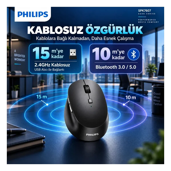 Philips Spk7607 Sessiz Optik Kablosuz Mouse - Görsel 6