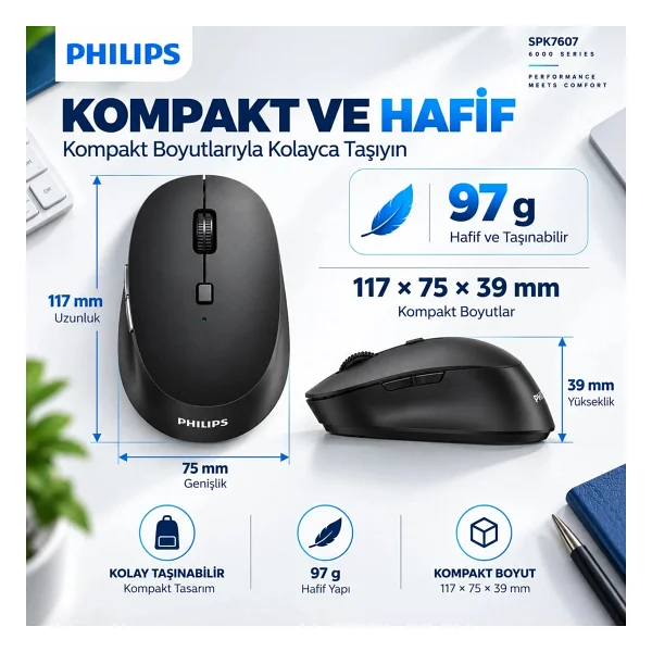 Philips Spk7607 Sessiz Optik Kablosuz Mouse - Görsel 7