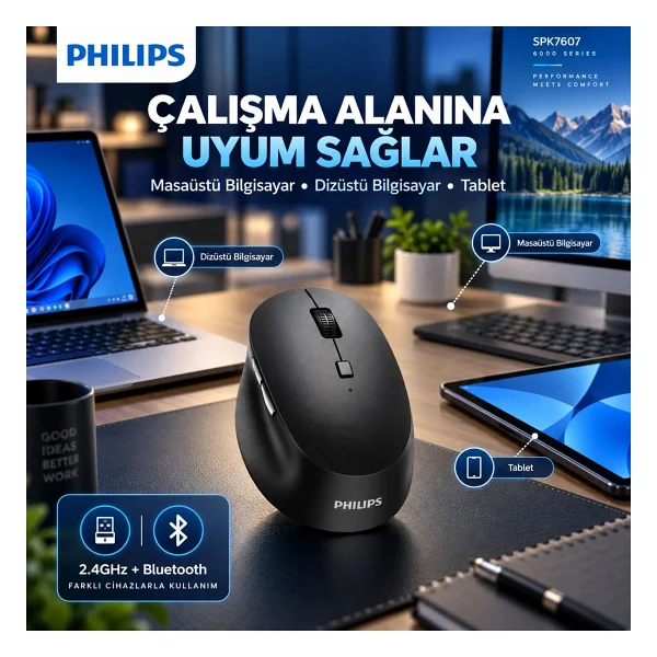 Philips Spk7607 Sessiz Optik Kablosuz Mouse - Görsel 10