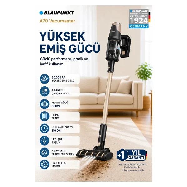 Blaupunkt A70 Şarjlı Dikey Süpürge - Görsel 7