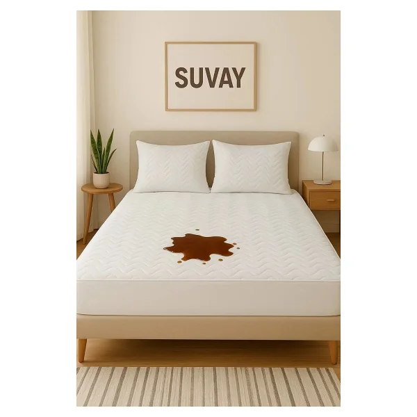 Suvay Kapitone Fittted 90x190 Tek Kişilik Sıvı Geçirmez Alez Beyaz Renkli Kapitoneli Yatak Koruyucu Çarşaf Alez - 90 X 190 Cm - Görsel 9