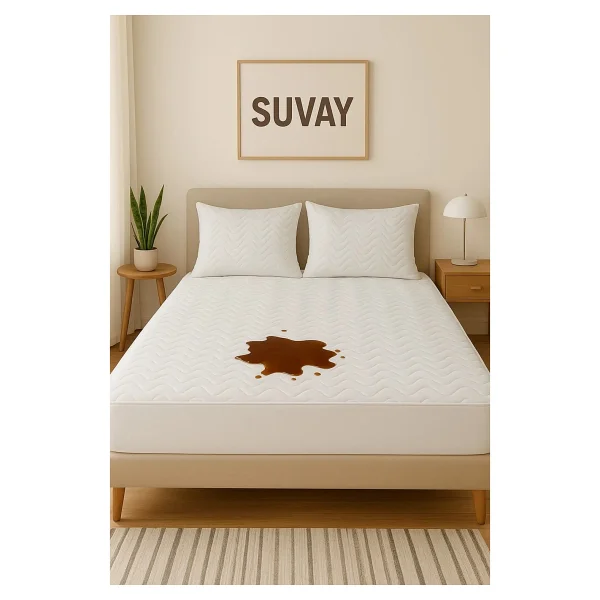 Suvay Kapitone Fittted 90x190 Tek Kişilik Sıvı Geçirmez Alez Beyaz Renkli Kapitoneli Yatak Koruyucu Çarşaf Alez - 90 X 190 Cm - Görsel 10