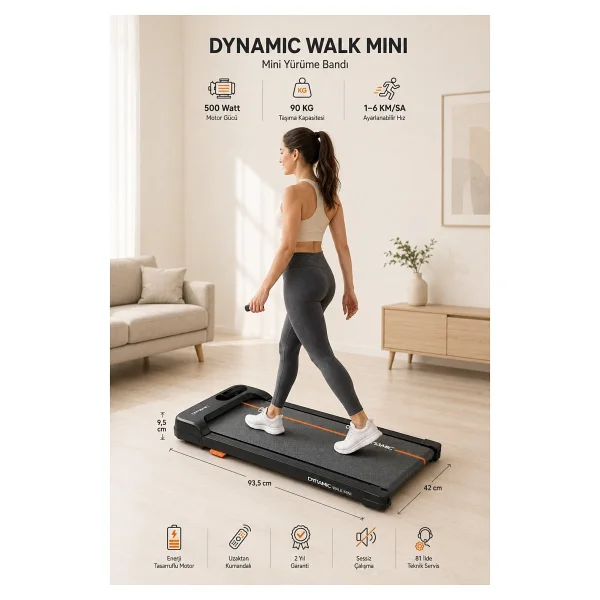 Dynamic Walk Mini Koşu Bandı 34X79 cm Minimal Yürüyüş Bandı Uzaktan Kumandalı & Eğimli - Görsel 3
