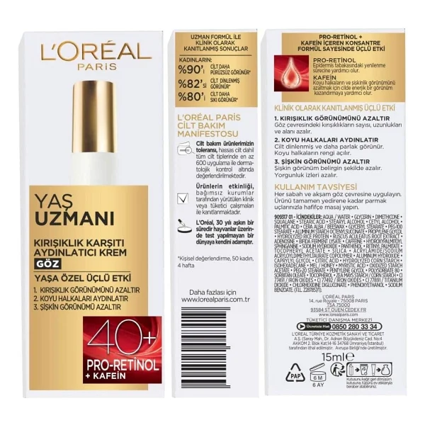 L'oreal Paris Yaş Uzmanı 40+ Kırışıklık Karşıtı Aydınlatıcı Göz Kremi 15 Ml - Görsel 2
