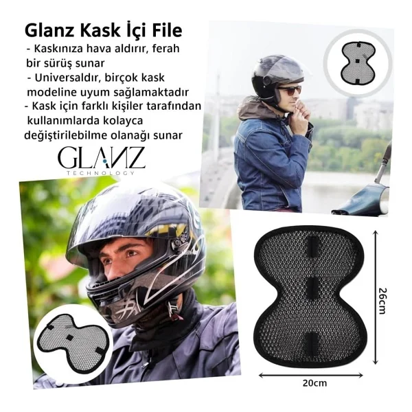 Glanz Kask İçi Ped, Nefes Alabilir File Cırtlı İç Astar, Yıkanabilir Tekrar Kullanıma Uygun Ped - Görsel 8