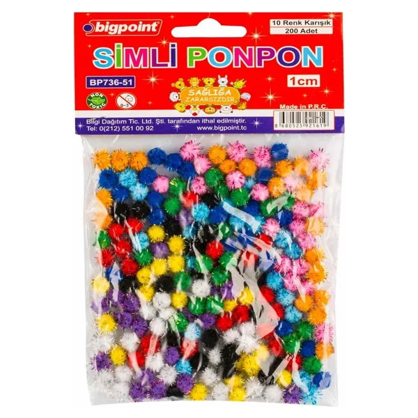 Bigpoint Ponpon Simli 1 Cm 10 Renk / 200'lü Poşet - Görsel 2