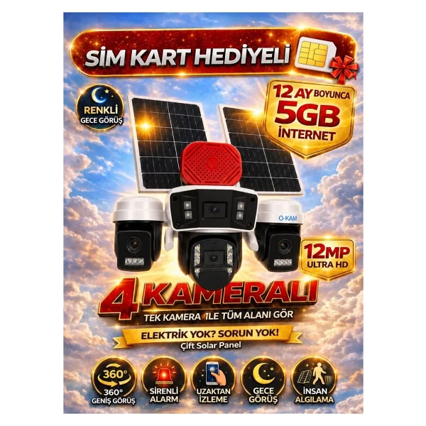 O-Kam OK-337 Premium 4G Speed Dome 12 MP Güneş Enerjili Gece Görüşlü güvenlik Kamerası - Görsel 7