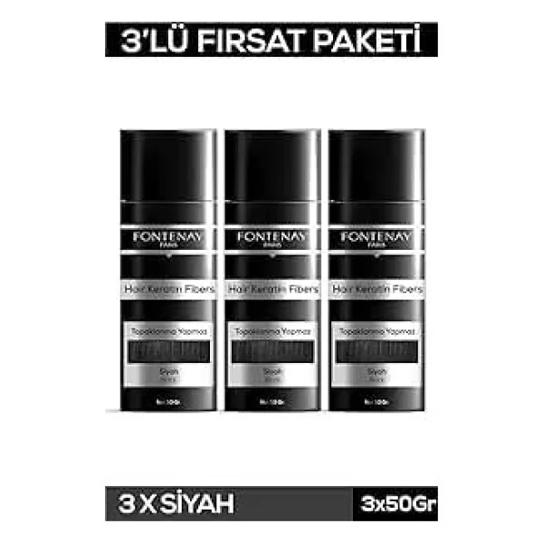 Fontenay Saç Dolgunlaştırıcı Keratin Fibers Siyah Topik Saç Tozu 50gr X3 - Görsel 2