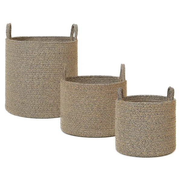 Ocean Home Textile 3'lü Siyah Kırçıllı Jüt Halat Sepet Set 26 X 22/35 X 27/40 X 40 Cm - Görsel 2