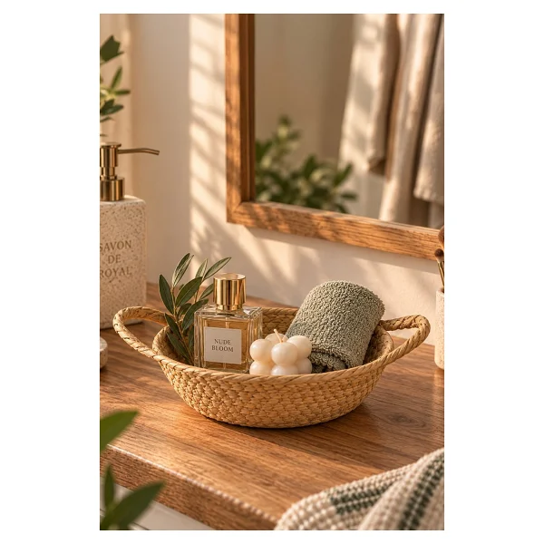 Porsima 15289 Çok Amaçlı Yuvarlak Dekoratif Hasır Sepet Düzenleyici Organizer Ekmeklik - Cappuccino - Görsel 2
