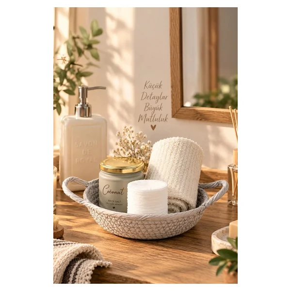 Porsima 15289 Çok Amaçlı Yuvarlak Dekoratif Hasır Sepet Düzenleyici Organizer Ekmeklik - Gri - Görsel 4