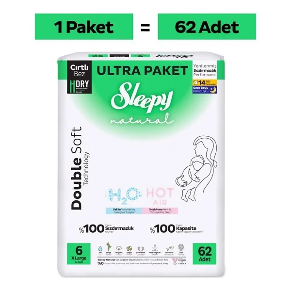 Sleepy Natural Double Soft 6 Numara X Large 62'li Bebek Bezi - Görsel 2