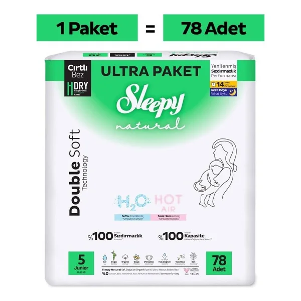 Sleepy Natural Double Soft 5 Numara Junior 78'li Bebek Bezi - Görsel 2