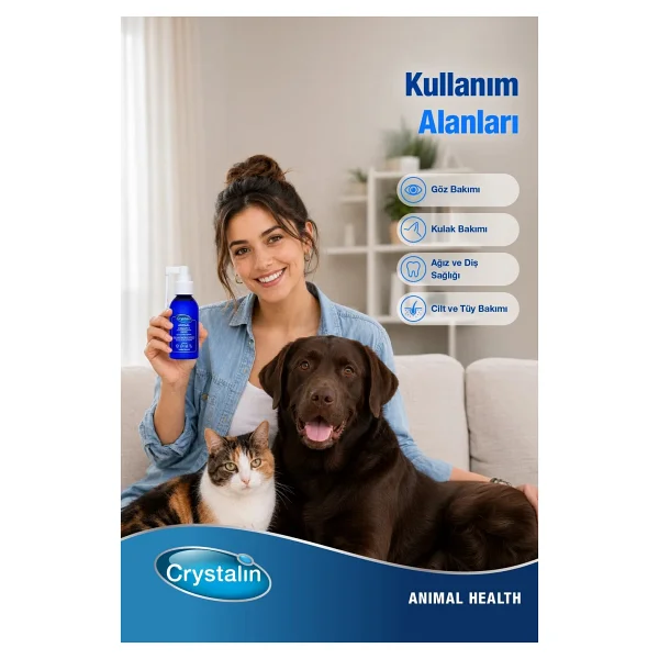 Crystalin Animal Health 100 Ml Ağız, Göz, Kulak Ve Yara Bakım Solüsyonu Doğal İçerik İle Derin Temizlik - Görsel 2