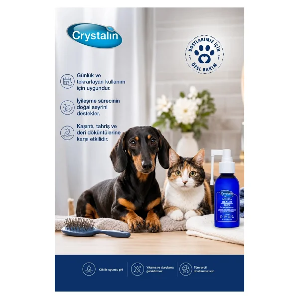 Crystalin Animal Health 100 Ml Ağız, Göz, Kulak Ve Yara Bakım Solüsyonu Doğal İçerik İle Derin Temizlik - Görsel 3