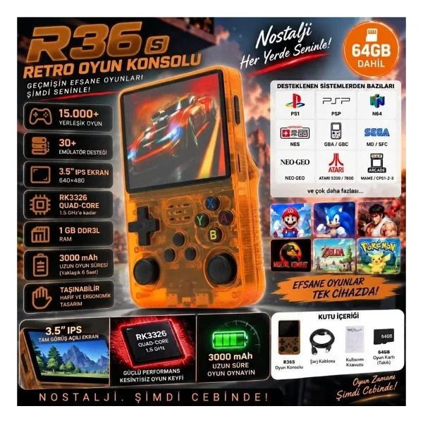 Schitec R36s Turuncu Gameboy - Görsel 2