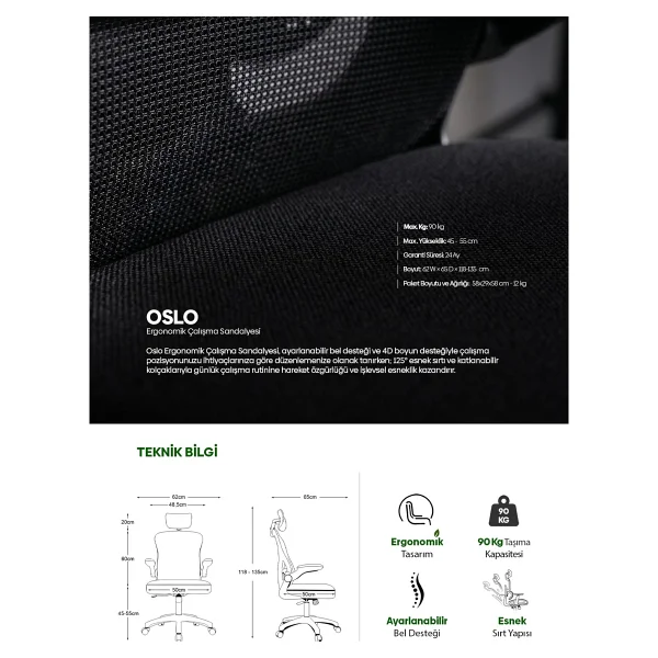Karr Office Oslo Gri Ergonomik Çalışma Koltuğu - Görsel 8
