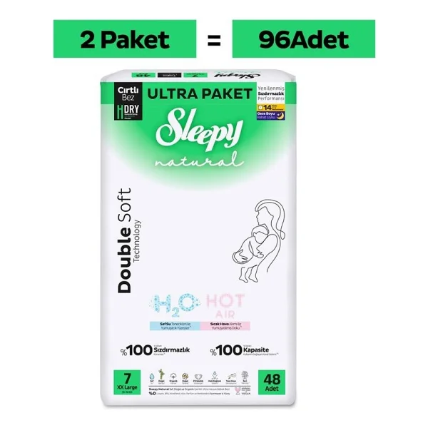 Sleepy Natural Double Soft 7 Numara Xx Large 48'li 2 Adet Bebek Bezi - Görsel 2