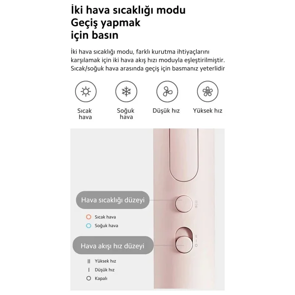 Xiaomi 1600w Kompakt Saç Kurutma Makinesi - Güçlü Performans, Soğuk Hava Modu, 2 Hız Ayarı, Ergonomik Tasarım, Profesyonel Kullanım İçin - Görsel 8
