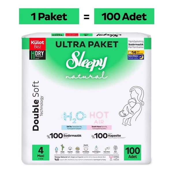Sleepy Natural Double Soft 4 Numara Maxi 100'lü Külot Bez - Görsel 7