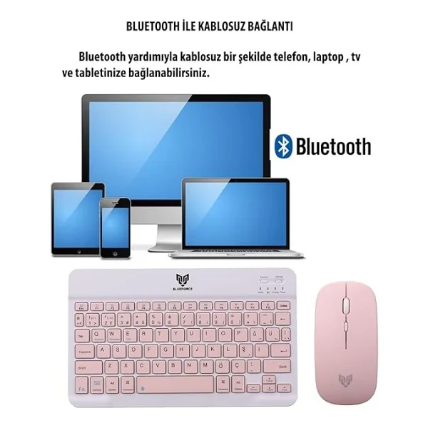 Blueforce Km-33 Pembe Kablosuz Klavye Mouse Seti - Görsel 3