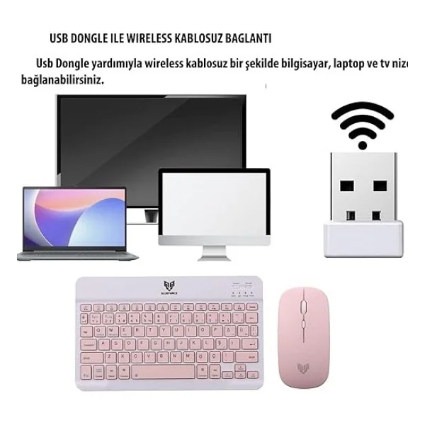 Blueforce Km-33 Pembe Kablosuz Klavye Mouse Seti - Görsel 4