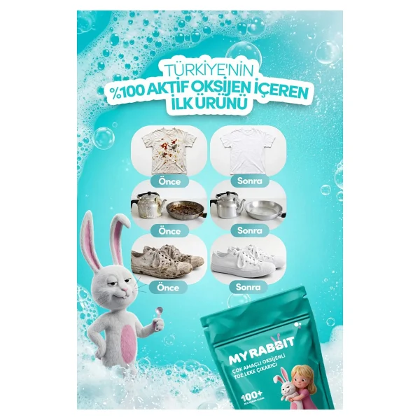 My Rabbit! Çok Amaçlı Oksijenli Toz Leke Çıkarıcı 800 Gr 3'lü - Görsel 4
