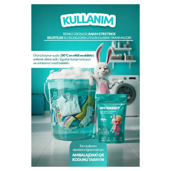 My Rabbit! Çok Amaçlı Oksijenli Toz Leke Çıkarıcı 800 Gr 3'lü - Görsel 6
