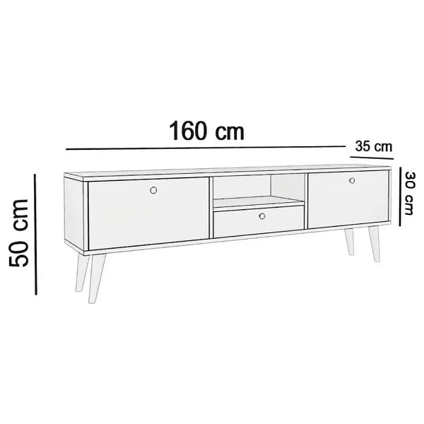 Penta TV Sehpası, Ahşap Ayaklı, Beyaz, 160 Cm - Görsel 4
