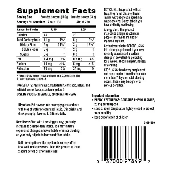 Metamucil 4-In-1 Psyllium Fiber Supplement 754 Gr Portakal Aromalı Toz 130 Adet Şeker İçermeyen - Görsel 2