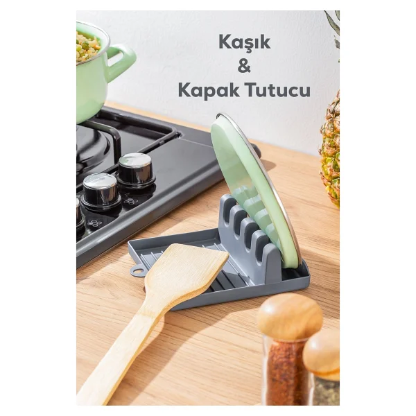 Porsima Kaşık Ve Kapak Tutucu - Kapak Standı Kaşık Kepçe Altlığı Düzenleyici Organizer - Antrasit - Görsel 2