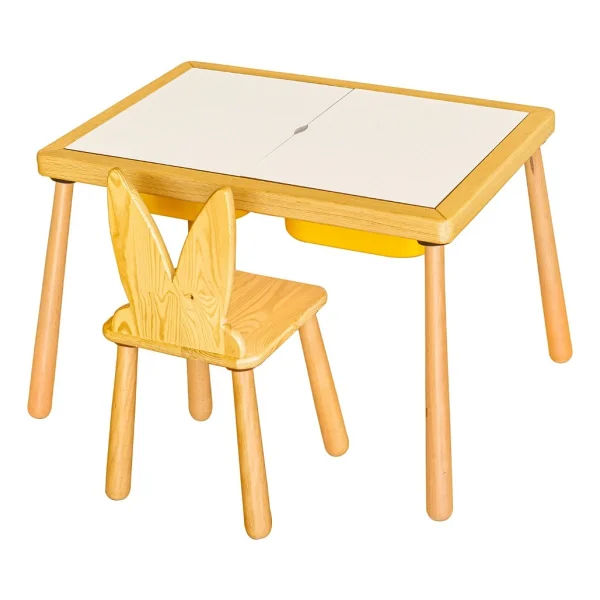Wood & Joy Doğal Ahşap Duyusal Çocuk Aktivite Masası Oyun Masası ve Çocuk Çalışma Masası 2 Sandalye Seti - Sarı - Görsel 5