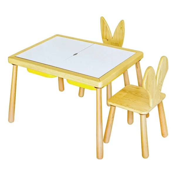 Wood & Joy Doğal Ahşap Duyusal Çocuk Aktivite Masası Oyun Masası ve Çocuk Çalışma Masası 2 Sandalye Seti - Sarı - Görsel 4