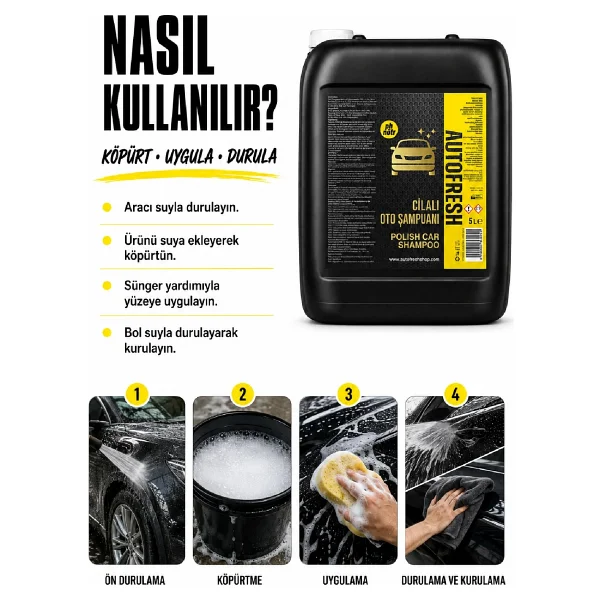 Auto Fresh Cilalı Oto Şampuanı 5 Kg Ph Nötr Kilitli Folyolu Kapak Araç Araba Yıkama Şampuan - Görsel 4