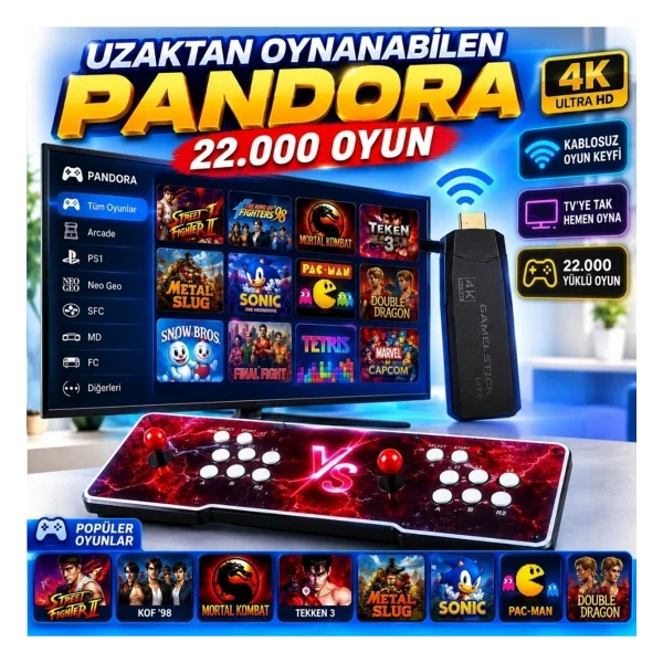 Schitec 4K Fashion Arcade Station 3d 23200 Oyunlu TV Baglanan Pandora Atari Makinası - Görsel 10