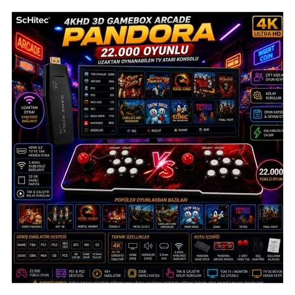 Schitec 4K Fashion Arcade Station 3d 23200 Oyunlu TV Baglanan Pandora Atari Makinası - Görsel 2