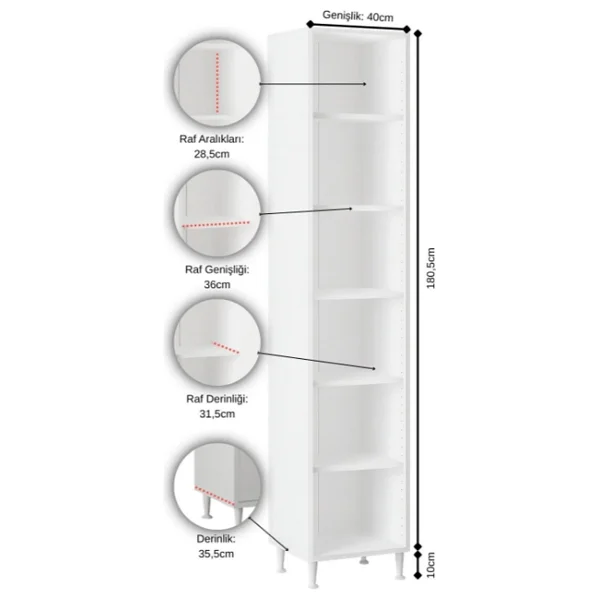 Aeka Ae-2027 Lina 2 Kapaklı Çok Amaçlı Dolap 40x180 Cm Raflı Dar Yüksek Boy Banyo Çok Bölmeli Depolama Dolabı - Beyaz - Meşe - Görsel 7