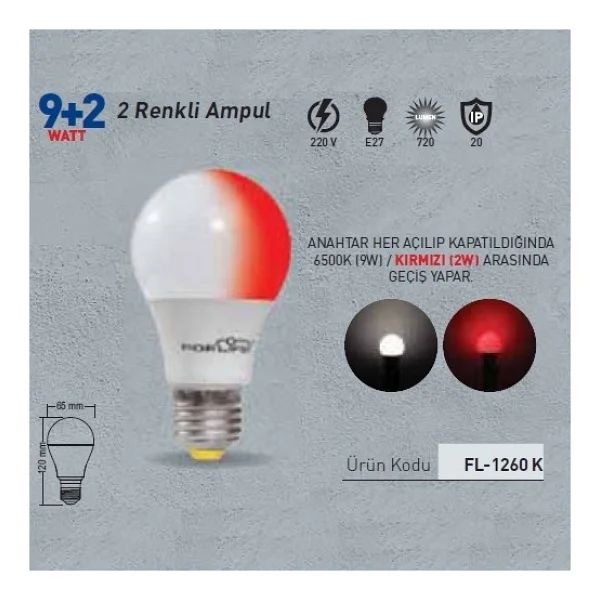 Forlife Renkli LED Ampül 3 Renk Beyaz-Mavi 9+2 Watt Fl-1260-Bm - Görsel 5