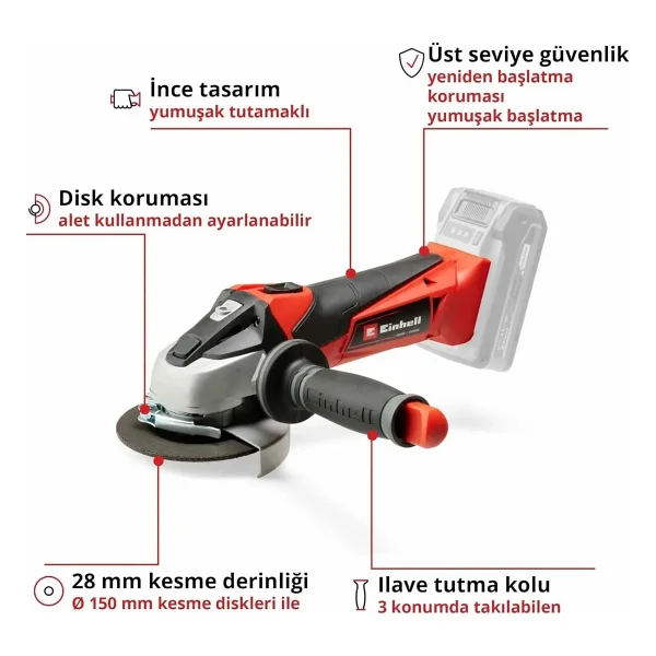 Einhell Te-Ag 18/115 Li Tek Akülü 2.5 Ah Taşlama Makinesi - Görsel 10