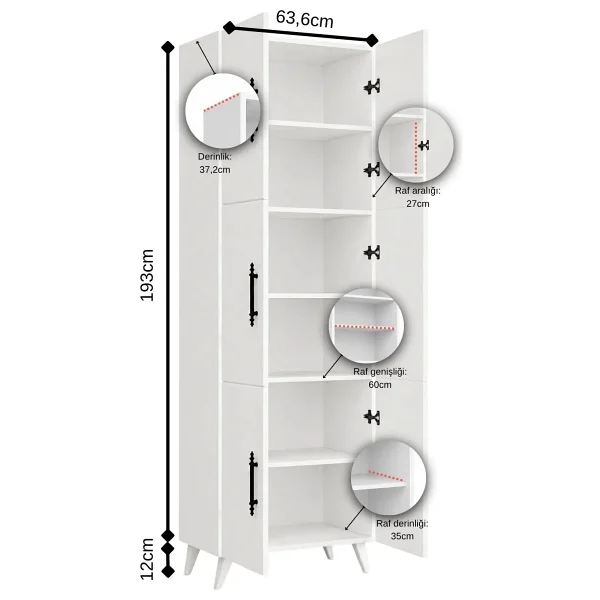 AEKA Nehir AE-3010 6 Kapaklı Çok Amaçlı Dolap - Görsel 7