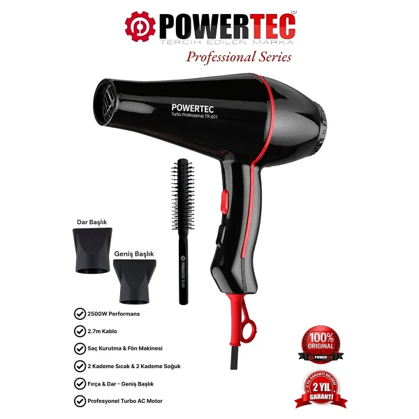 Powertec Tr-601 2500 W Profesyonel Fön Makinesi + Berber Fön Fırçası - Görsel 9