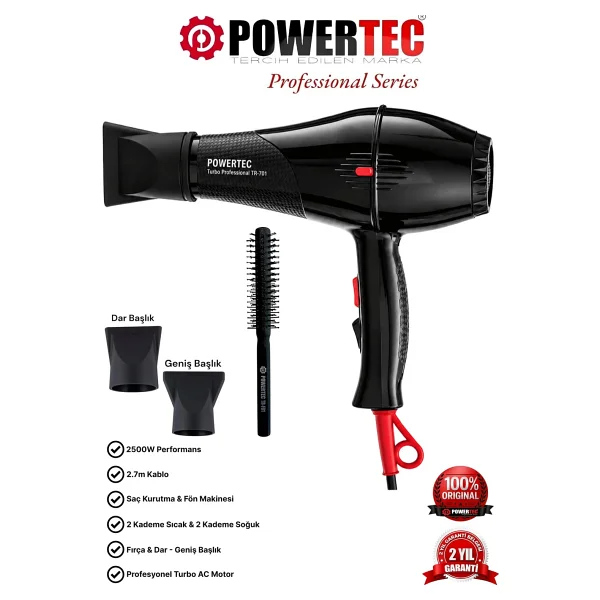 Powertec Tr-701 2500 W Profesyonel Fön Makinesi + Berber Fön Fırçası - Görsel 10
