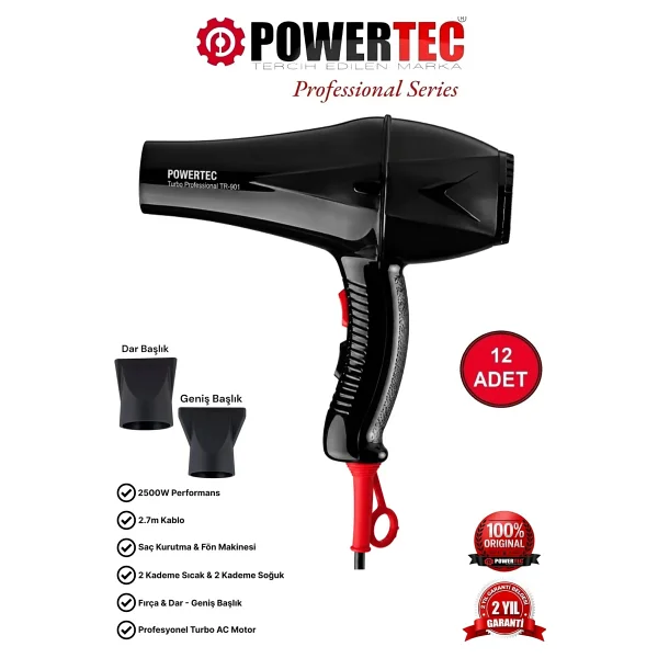 Powertec Tr-901 Turbo Profesyonel 2000 W 12 Adet Fön Makinesi - Görsel 7