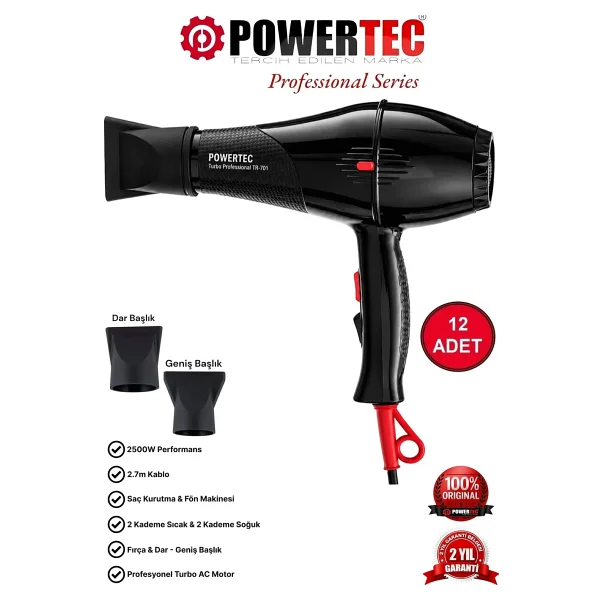 Powertec Tr-701 Turbo Profesyonel 2500 W 12 Adet Fön Makinesi - Görsel 6
