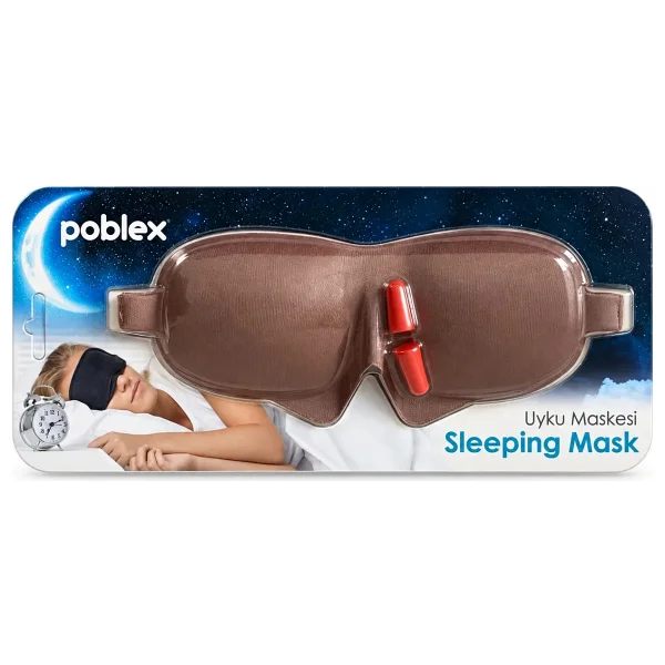 Poblex Uyku Maskesi 3d + Köpük Kulak Tıkacı - Kahverengi - Görsel 3