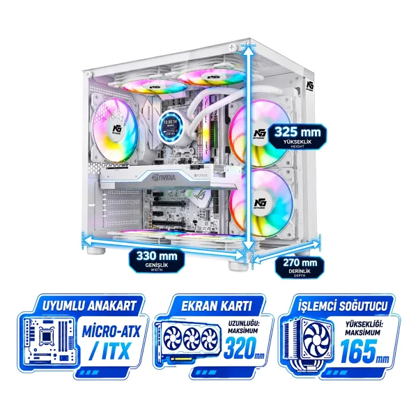 Next Gaming Orion Cube 3x RGB Fanlı Beyaz Micro Atx Oyuncu Kasası - Görsel 2