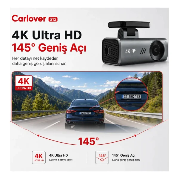 Carlover S12 4K Ön Araç Kamerası - Görsel 2