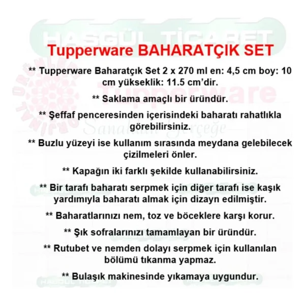 Tupperware Baharatlık Set 270 Ml Tuzluk Biberlik Baharatçık Hsgl Siyah - Görsel 2