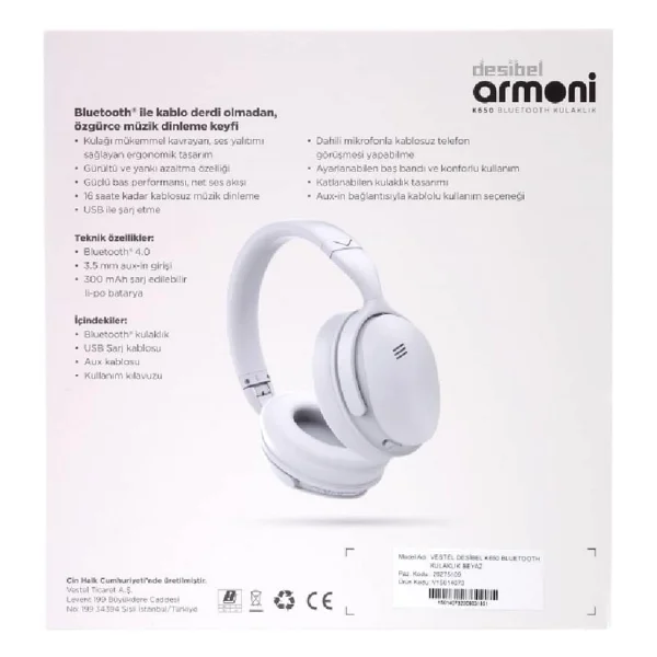 Vestel Desibel K650 Kulak Üstü Bluetooth Kulaklık Beyaz - Görsel 6